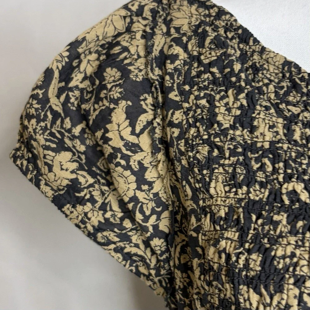 Free People Ultraviolet Maxi Dress L Black Brown Floral Smocked Boho Whimsigoth - Picture 8 of 13